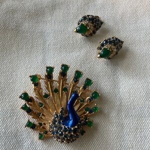 Vintage Marcel Boucher Peacock Brooch and Earrings